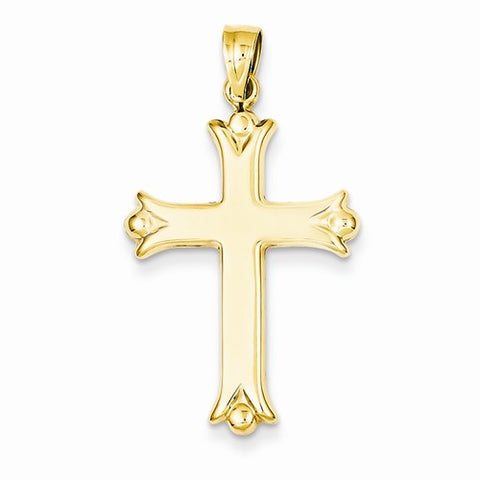 14k Gold Fleur de Lis Hollow Cross Pendant, Pendants for Necklace
