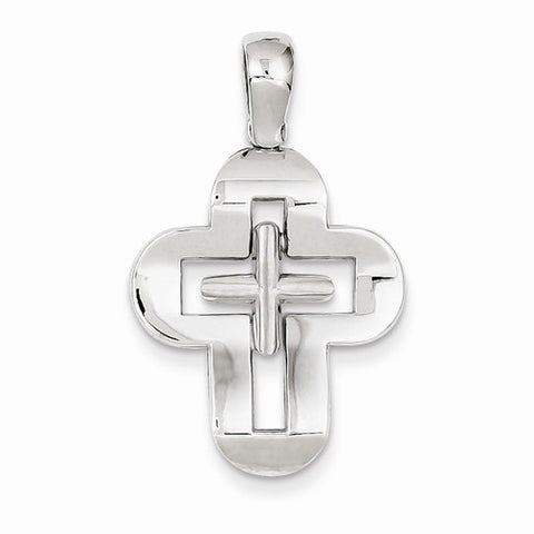 14k White Gold Solid Cross pendant, Charm