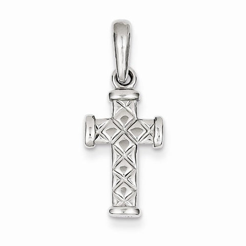 14k White Gold Reversible Quilted Cross Pendant, Pendants for Necklace