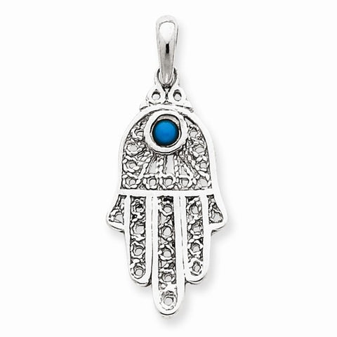 14k White Gold Turquoise Filigree Chamseh Pendant, Pendants for Necklace