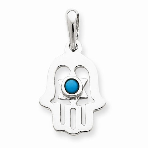 14k White Gold Turquoise Chamseh Pendant, Pendants for Necklace