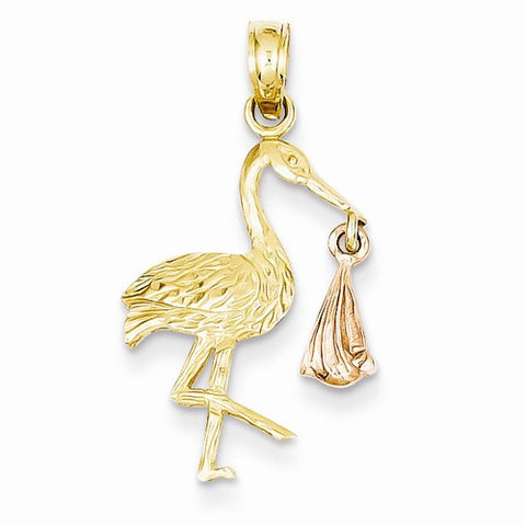 14k Gold Two-tone Stork Pendant, Pendants for Necklace