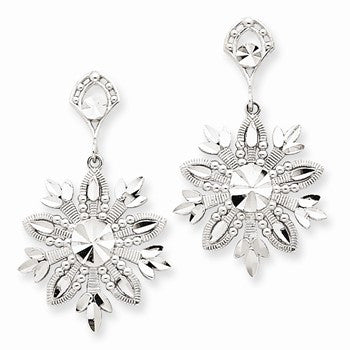 14k White Gold Snowflake Dangle Earrings