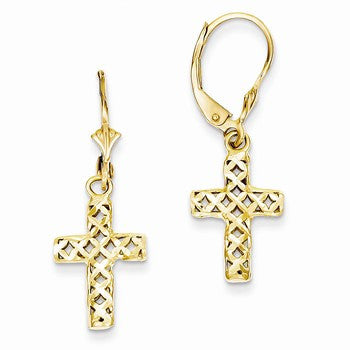 14k Yellow Gold Diamond-cut Cross Earrings