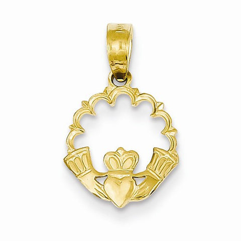 14k Gold Polished Claddagh pendant, Classy Pendants for Necklace