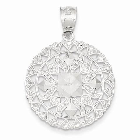 14k White Gold Diamond Cut Fancy Pendant, Pendants for Necklace