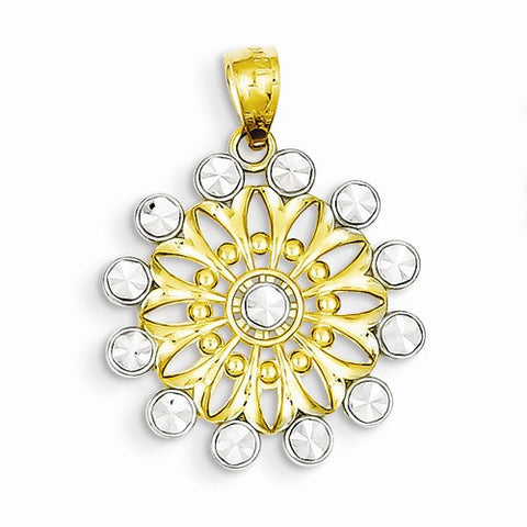 14k Gold with Rhodium Diamond Cut Starburst Pendant, Pendants for Necklace