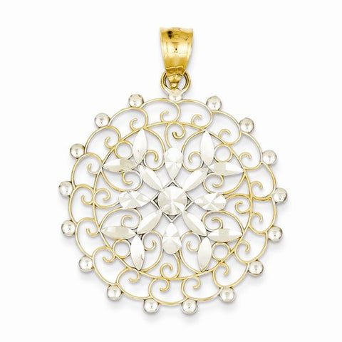 14k Gold Rhodium Diamond Cut Filigree pendant, Alluring Pendants for Necklace