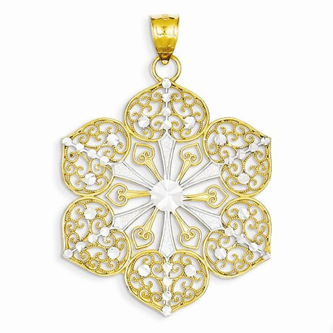 14k Gold Rhodium Diamond Cut Filigree pendant, Appealing Pendants for Necklace
