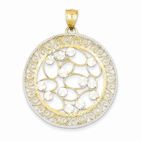 14k Gold Rhodium Diamond Cut Filigree pendant, Charm