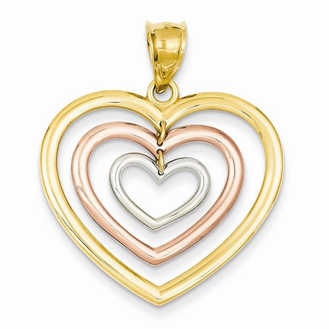 14k Gold Tri-color Dangle 3 Heart Pendant, Pendants for Necklace