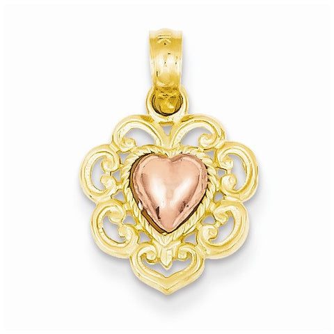 14k Gold Two-tone Heart with Lace Fringe Pendant, Pendants for Necklace