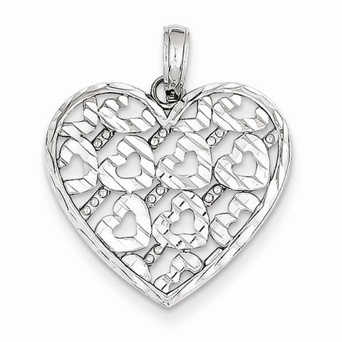 14k White Gold Diamond-cut Heart Pendant, Pendants for Necklace