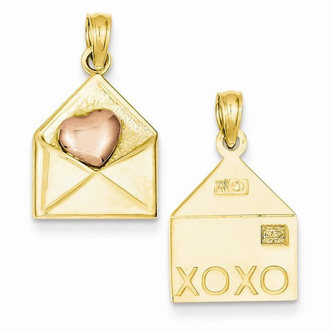 14k Gold Two-tone 3-D XOXO Envelope with Heart Pendant, Pendants for Necklace