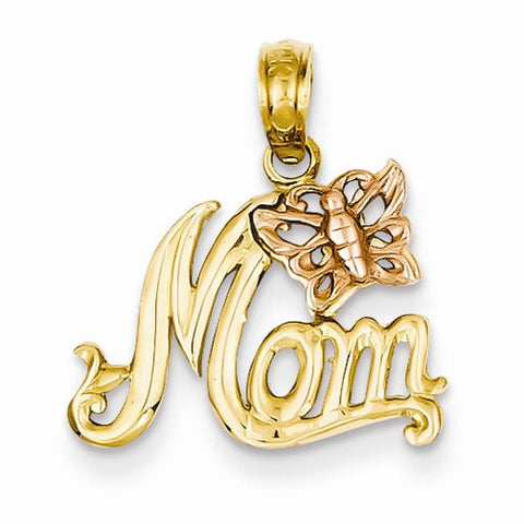 14k Gold Two-tone Mom with Butterfly Pendant, Pendants for Necklace