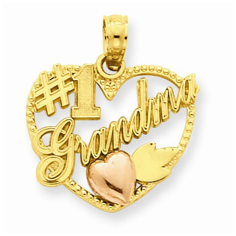 14k Gold Two-tone #1 Grandma in Heart Frame Pendant, Pendants for Necklace