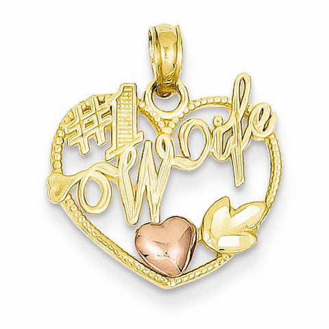 14k Gold Two-tone #1 Wife in Heart with Heart Pendant, Pendants for Necklace