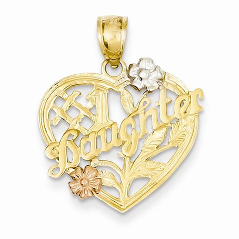 14k Gold Yellow & Rose Gold w/Rhodium #1 Daughter in Heart Pendant, Pendants for Necklace