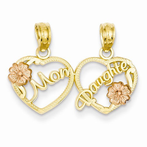 14k Gold Two-tone Mom - Daughter Breakable Hearts Pendant, Pendants for Necklace