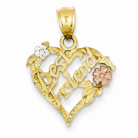 14k Gold Tri-color Best Friend Heart Pendant, Pendants for Necklace