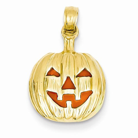 14k Gold Enameled Inside 3-D Cut-Out Pumpkin Pendant, Pendants for Necklace
