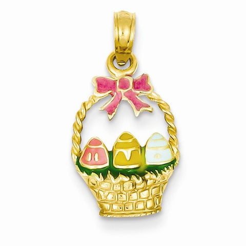 14k Gold Enameled Easter Basket Pendant, Pendants for Necklace