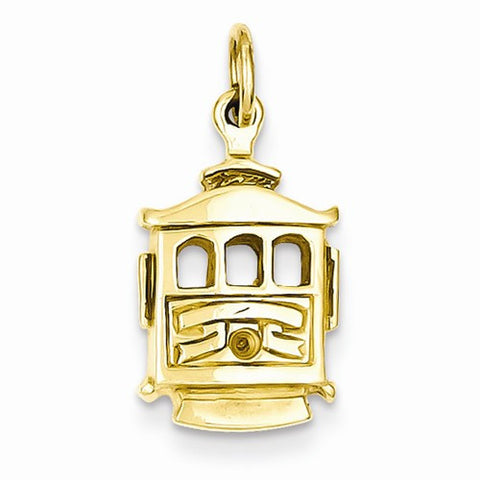 14k Gold Back of Cable Car Pendant, Pendants for Necklace