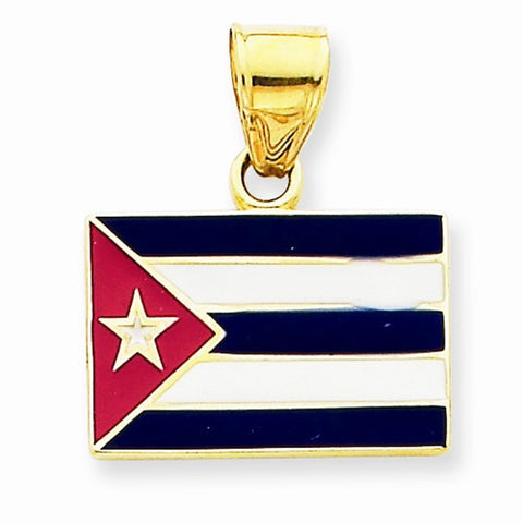 14k Gold Enameled Cuba Flag Pendant, Pendants for Necklace