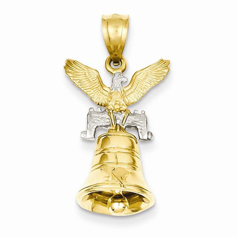 14k Gold & Rhodium 3-D Cracked Liberty Bell with Eagle Pendant, Pendants for Necklace
