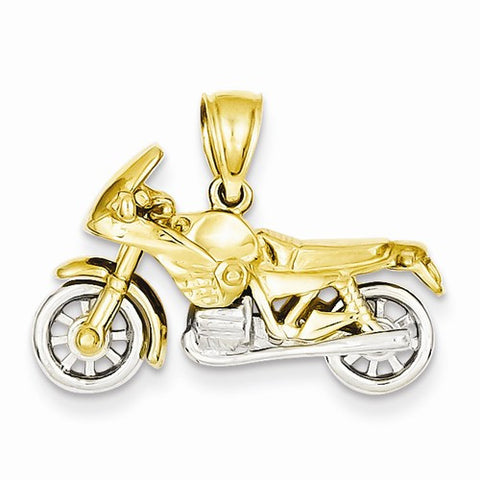 14k Gold Two-tone 3-D Motorcycle pendant, Stylish Pendants for Necklace