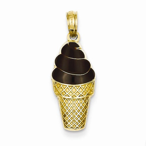 14k Gold Enameled Chocolate Ice Cream Cone Pendant, Pendants for Necklace