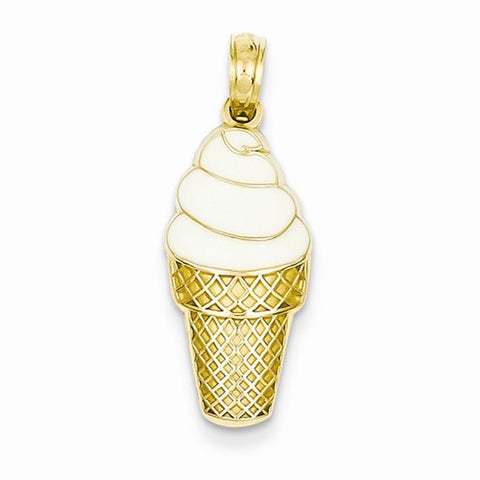 14k Gold Enameled Vanilla Ice Cream Cone Pendant, Pendants for Necklace
