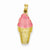 14k Gold Enameled Strawberry Ice Cream Cone Pendant, Pendants for Necklace