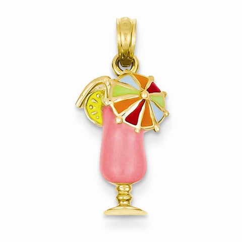 14k Gold Pink Enameled Tropical Drink Pendant, Pendants for Necklace