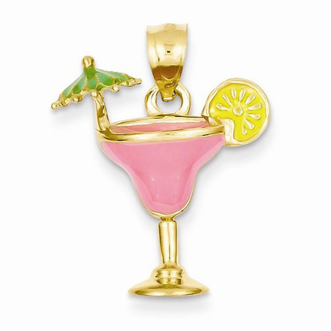 14k Gold Pink Enameled Margarita Drink Pendant, Pendants for Necklace