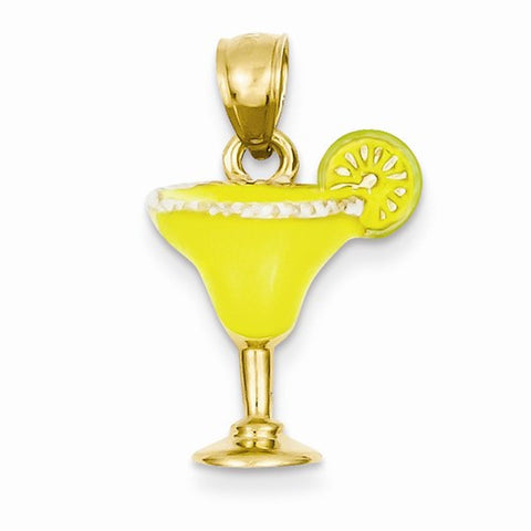 14k Gold Yellow Enameled Salted Margarita Drink Pendant, Pendants for Necklace