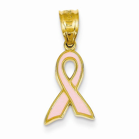 14k Gold Small Enameled Awareness Ribbon Pendant, Pendants for Necklace