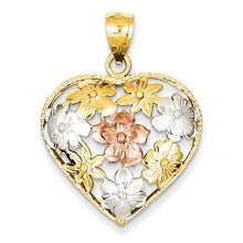 14k Gold Floral Heart Charm hide-image
