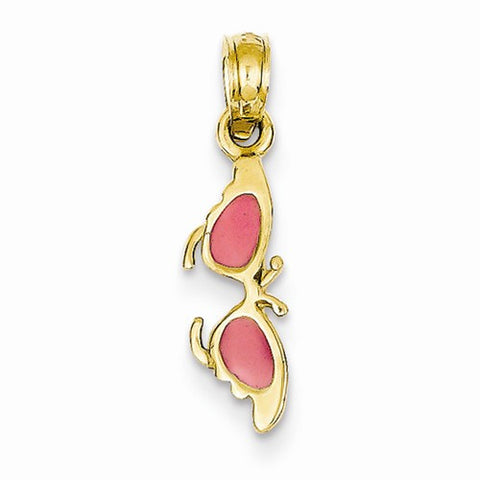 14k Gold 3-D Pink Enameled Butterfly Sunglasses Pendant, Pendants for Necklace