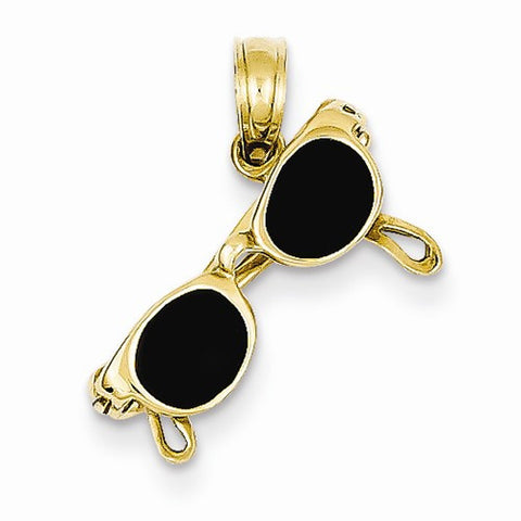 14k Gold 3-D Black Enameled Moveable Sunglasses Pendant, Pendants for Necklace