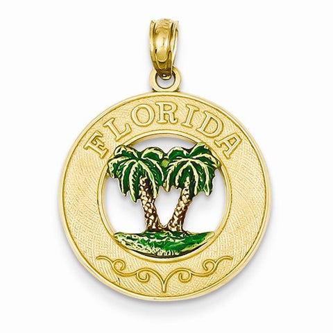 14k Gold Enameled Florida Palm Trees Pendant, Pendants for Necklace