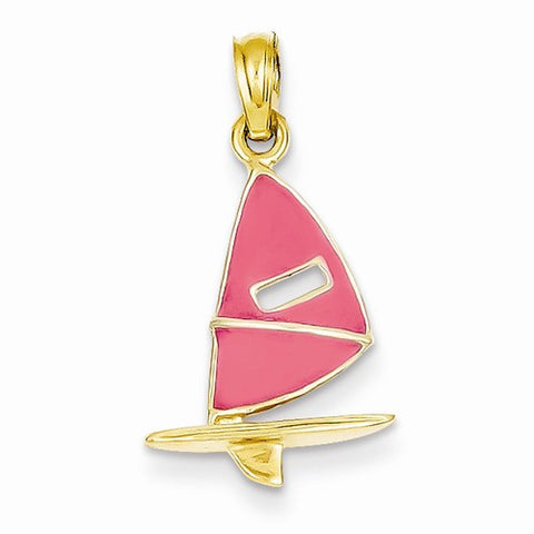 14k Gold Pink Enameled Wind Sail Surfing Board Pendant, Pendants for Necklace