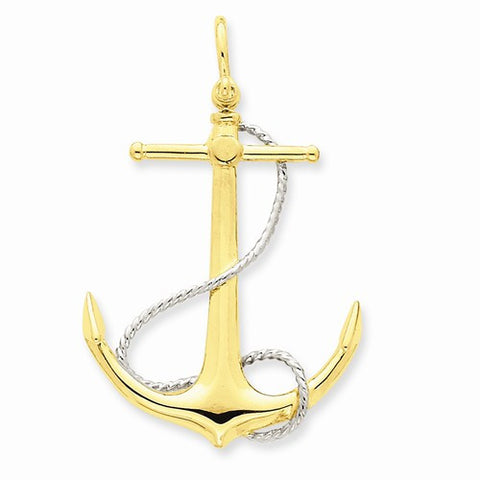 14k Gold Two-tone 3-D Anchor with Entwined Rope Accent Pendant, Pendants for Necklace