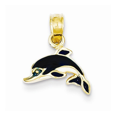 14k Gold Enameled Blue Dolphin Pendant, Pendants for Necklace