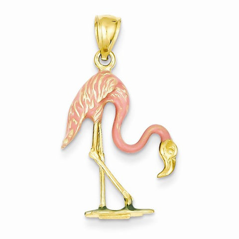 14k Gold Enameled 3-D Pink Flamingo Pendant, Pendants for Necklace