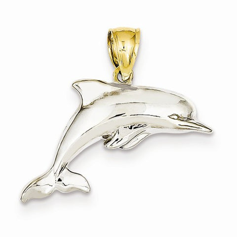 14k Gold Rhodium 3-D Reversible Dolphin Pendant, Pendants for Necklace