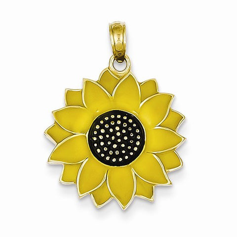 14k Gold Enameled Yellow Sunflower Pendant, Pendants for Necklace