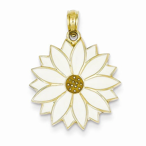 14k Gold Enameled White Daisy Flower Pendant, Pendants for Necklace