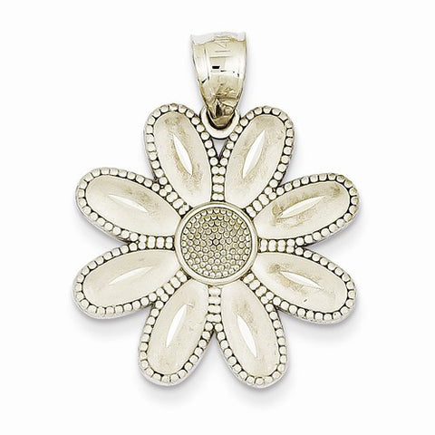 14k White Gold Satin Finish Daisy Pendant, Pendants for Necklace