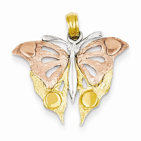 14k Yellow Gold & Rose Gold w/Rhodium Butterfly Pendant, Pendants for Necklace